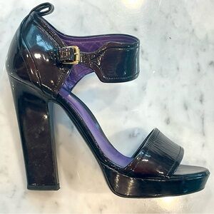 Sergio Rossi Patent Leather Platforms, Ankle Buckle, deep purple, 5.5” heel, 7.5